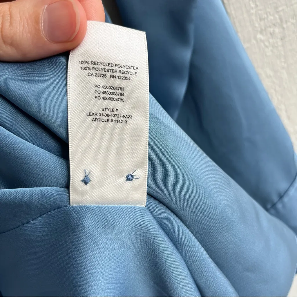 Aritzia Babaton Larchmont Long Sleeve Satin Mini Wrap Dress Baby Blue Size XS - Image 10