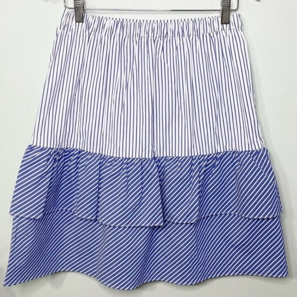 J. Crew Cocktail Hours Ruffle Striped Tiered Skirt Blue & White 4 NWT - Image 5