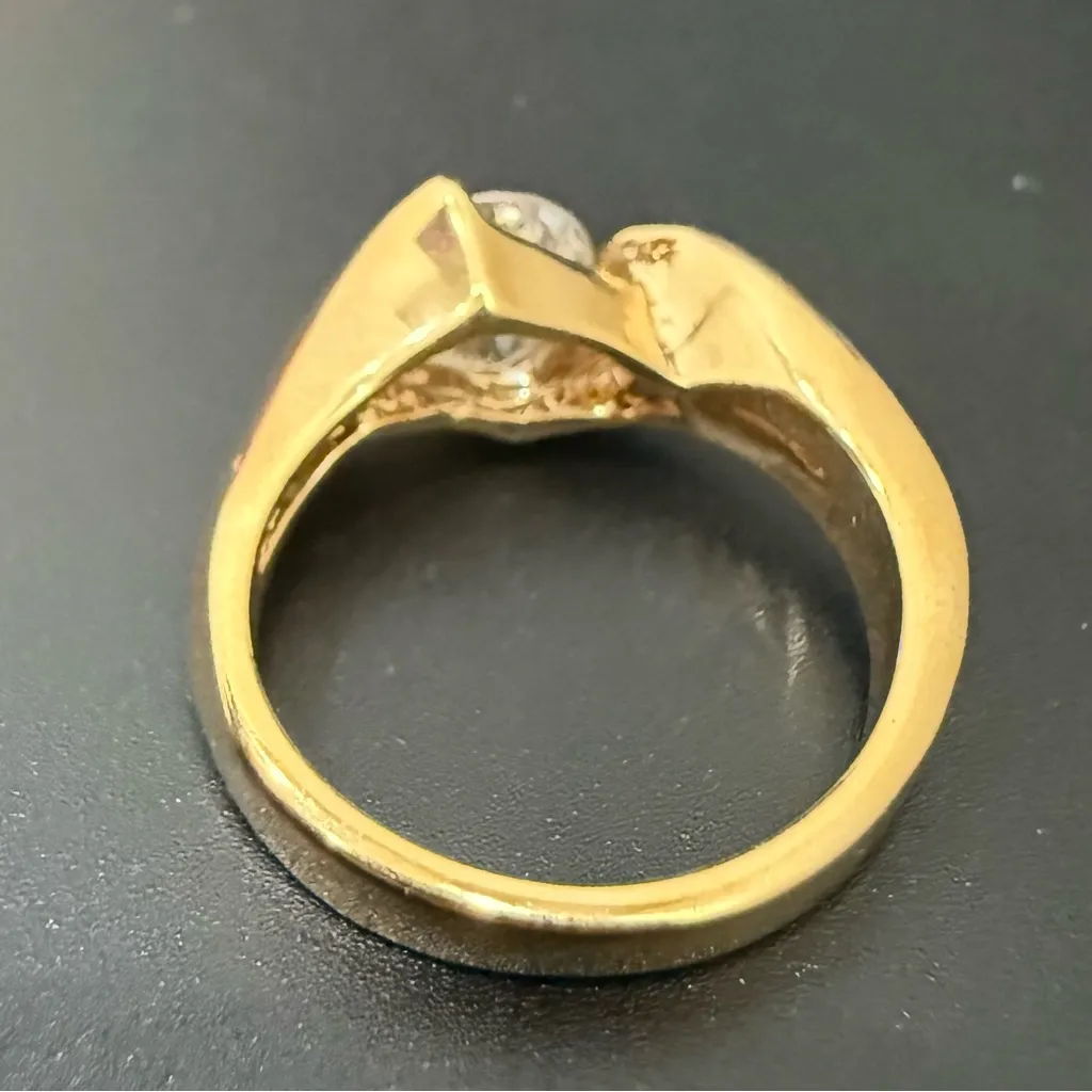 Vintage 925 Gold Over Sterling Silver Round CZ Solitaire Women’s Ring Size 7.5 - Image 3