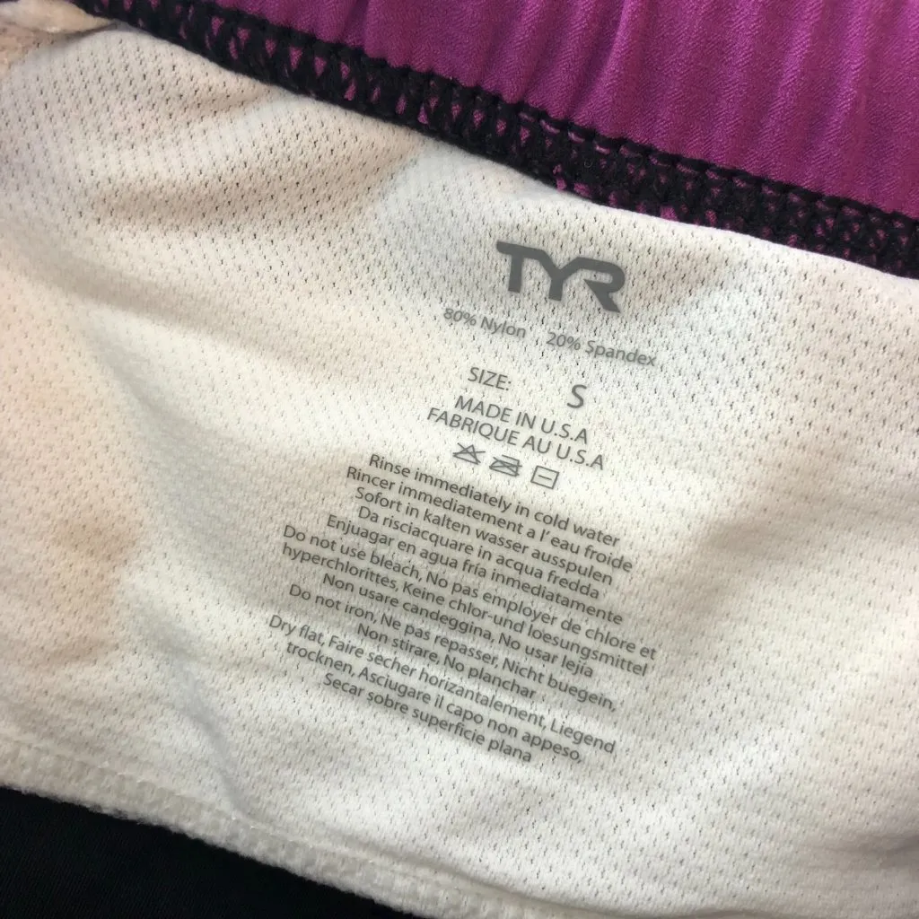 TYR Womens 8 Inch Tri Shorts Triathlon Padded Grippers Black Purple S - Image 3