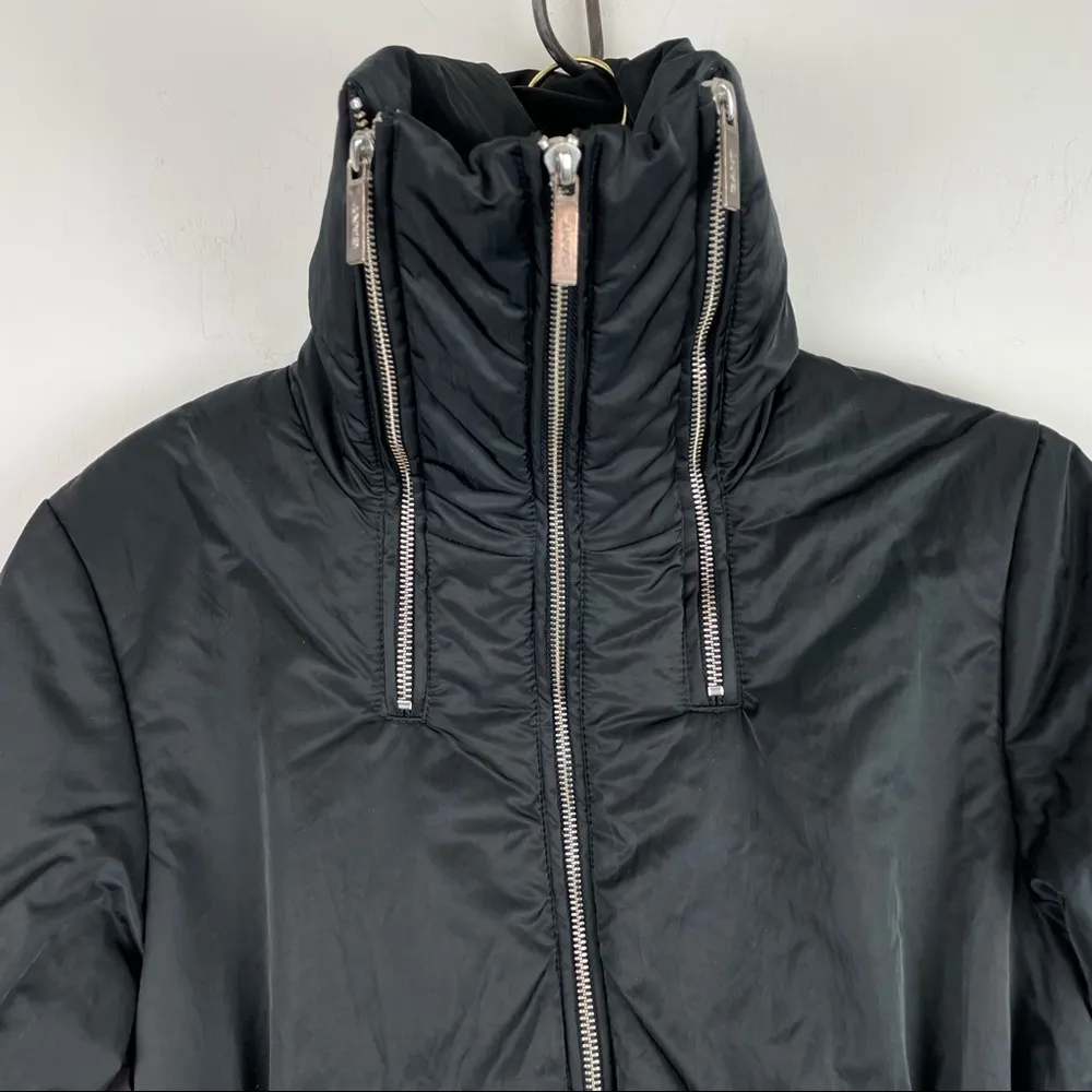 Y2K GANT Collection Womens Coat High Zip Neck Balloon Sleeves Black Sz Large - Image 5