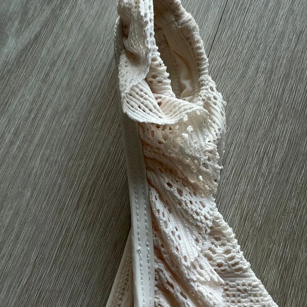 Andie Swim Hydra Bikini Top Extra Small Vanilla Cream Crochet Lace Ruffled - Image 7