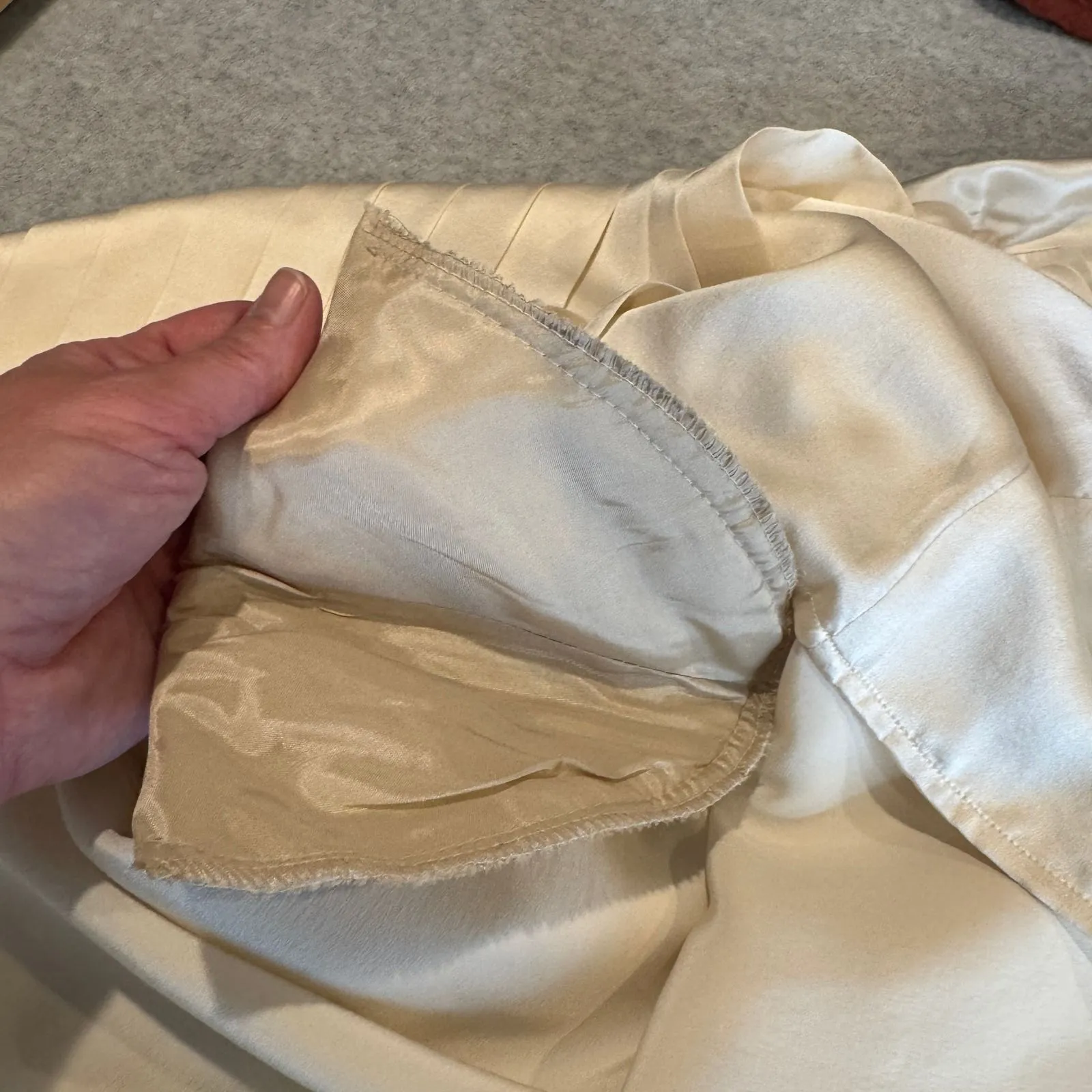 Vintage Preston York Mock Neck Pleated Career Blouse Top Womens 10 Ivory Silk - Image 13