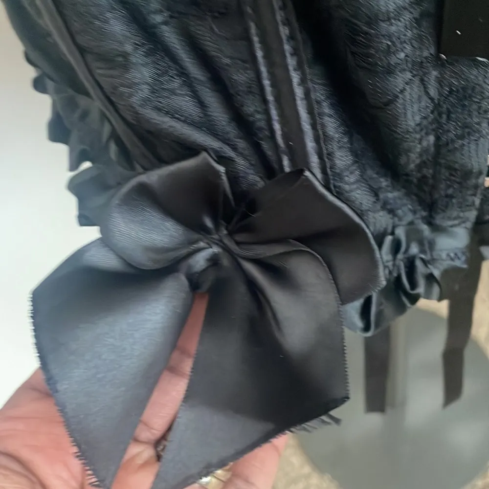 Shapewear woman black Frill Trim Bow Knot Front Lace Up corset Back Lace New 2XL Size undefined - Image 5