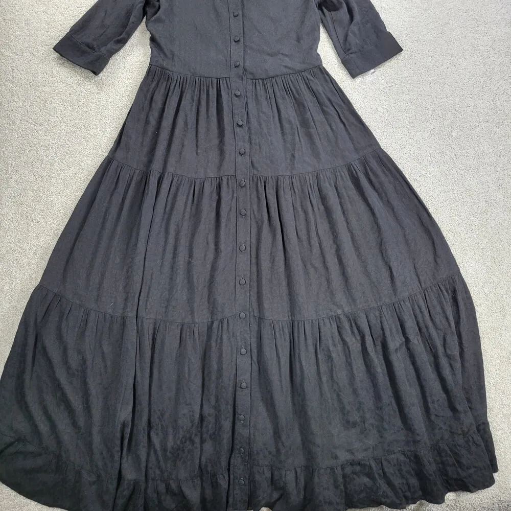 Adina Las Vegas Shirt Dress Womens S Black Animal Print Jacquard Tiered Maxi - Image 16