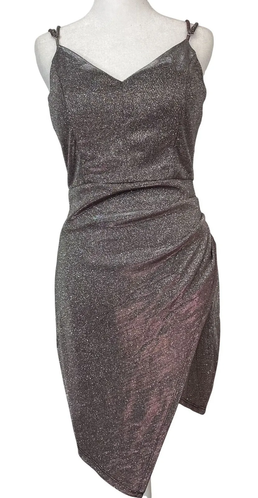 Honey and Rosie Dress Size Medium Asymmetrical Silver Pink Metallic Shimmer - Image 1