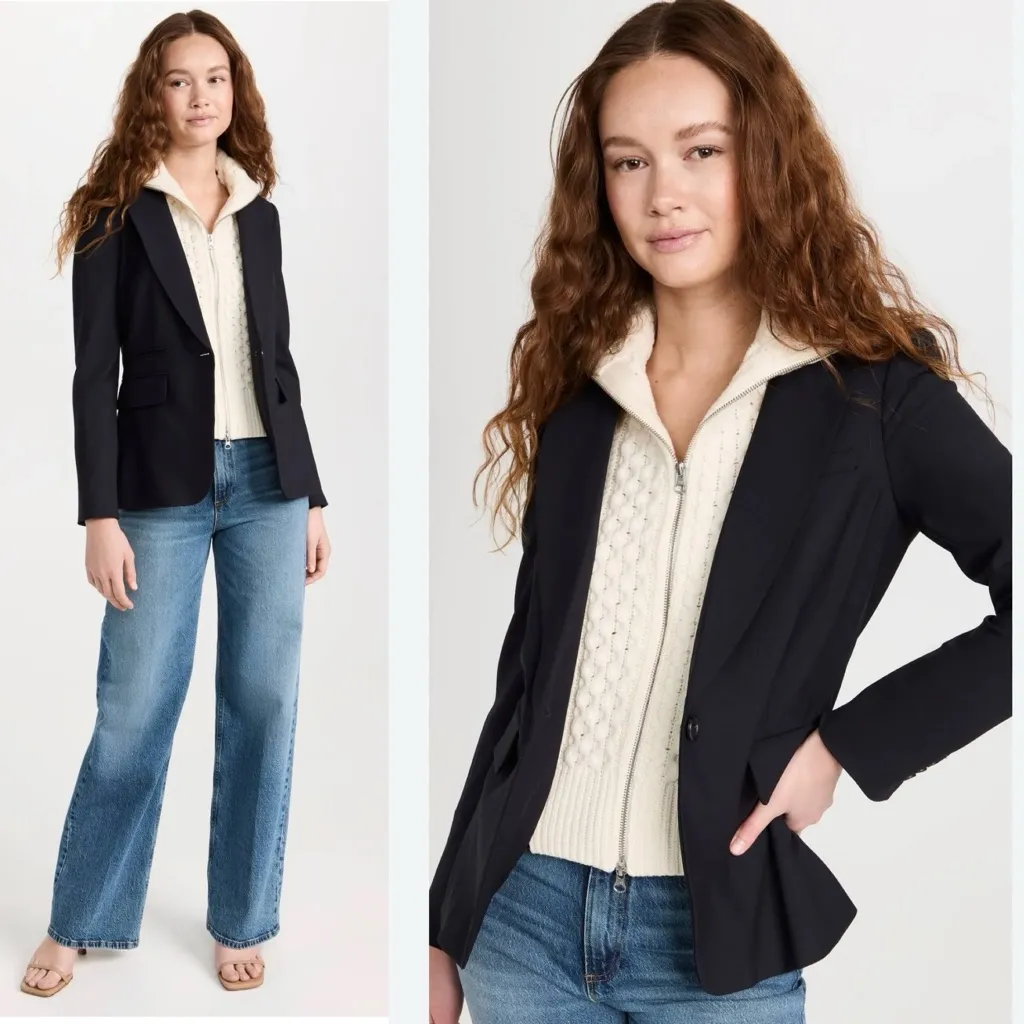 NWOT Veronica Beard Scuba Classic Blazer W Dickey Insert And Cuffs Size 4 - Image 3