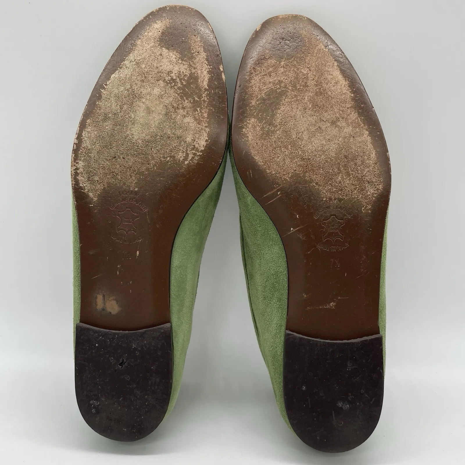 J. Crew Womens 7.5 Shoes Manhattan Loafers Green Suede Blue Ribbon Made In Italy - Image 7