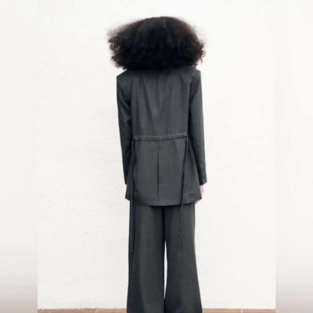 ZARA New Gray Linen Blend Belted Lapel Collar Long Sleeves Blazer Size S 2753129 - Image 6