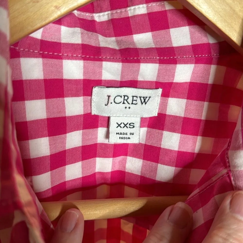 J. Crew Button Down Shirt Pink Gingham Size XXS Oversized - Image 2