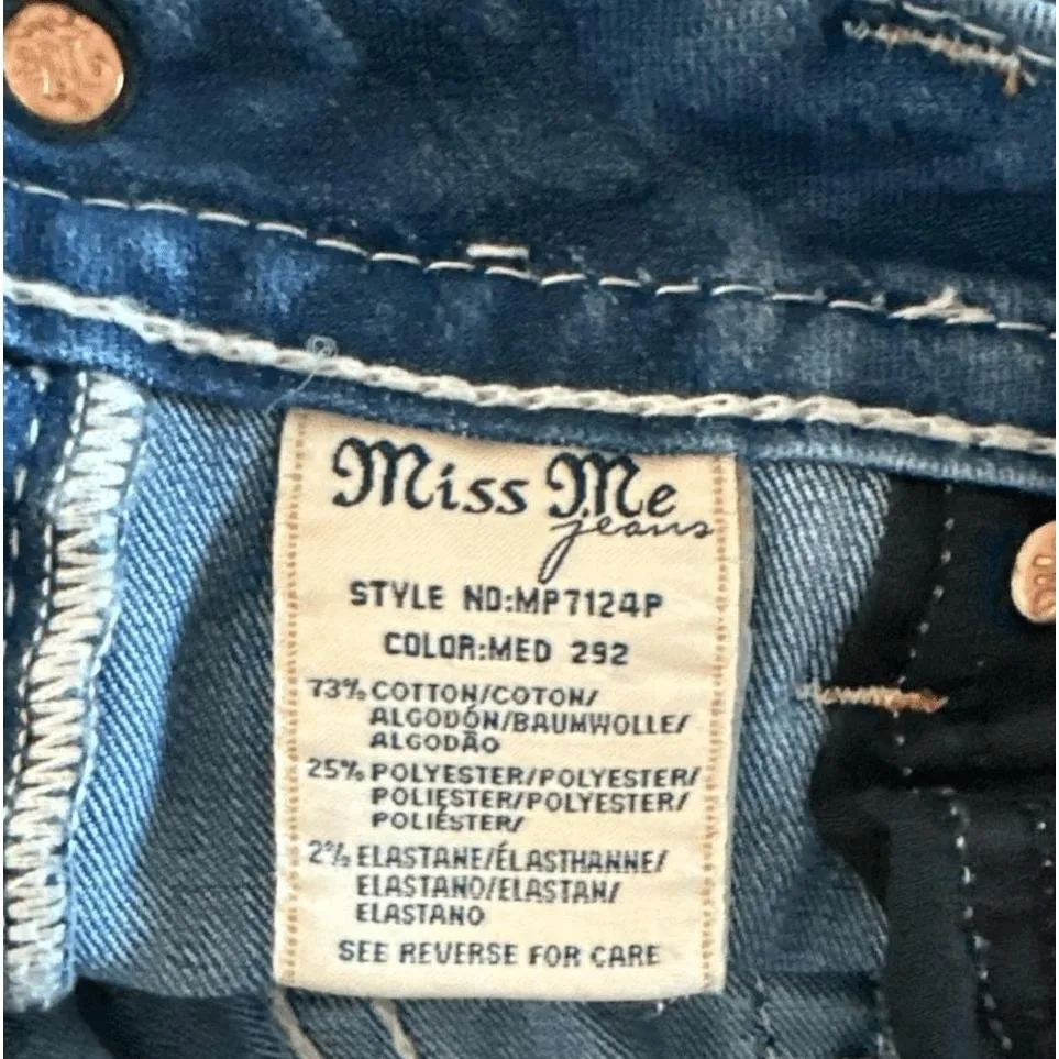 Miss Me Women's Mid-Rise Cuffed Stretch Capri Jeans Blue Embellished Bling - Image 8