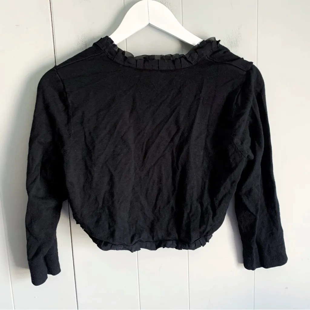 WHITE HOUSE BLACK MARKET Black Ruffled Shrug Bolero Sweater M Y2K - Image 2
