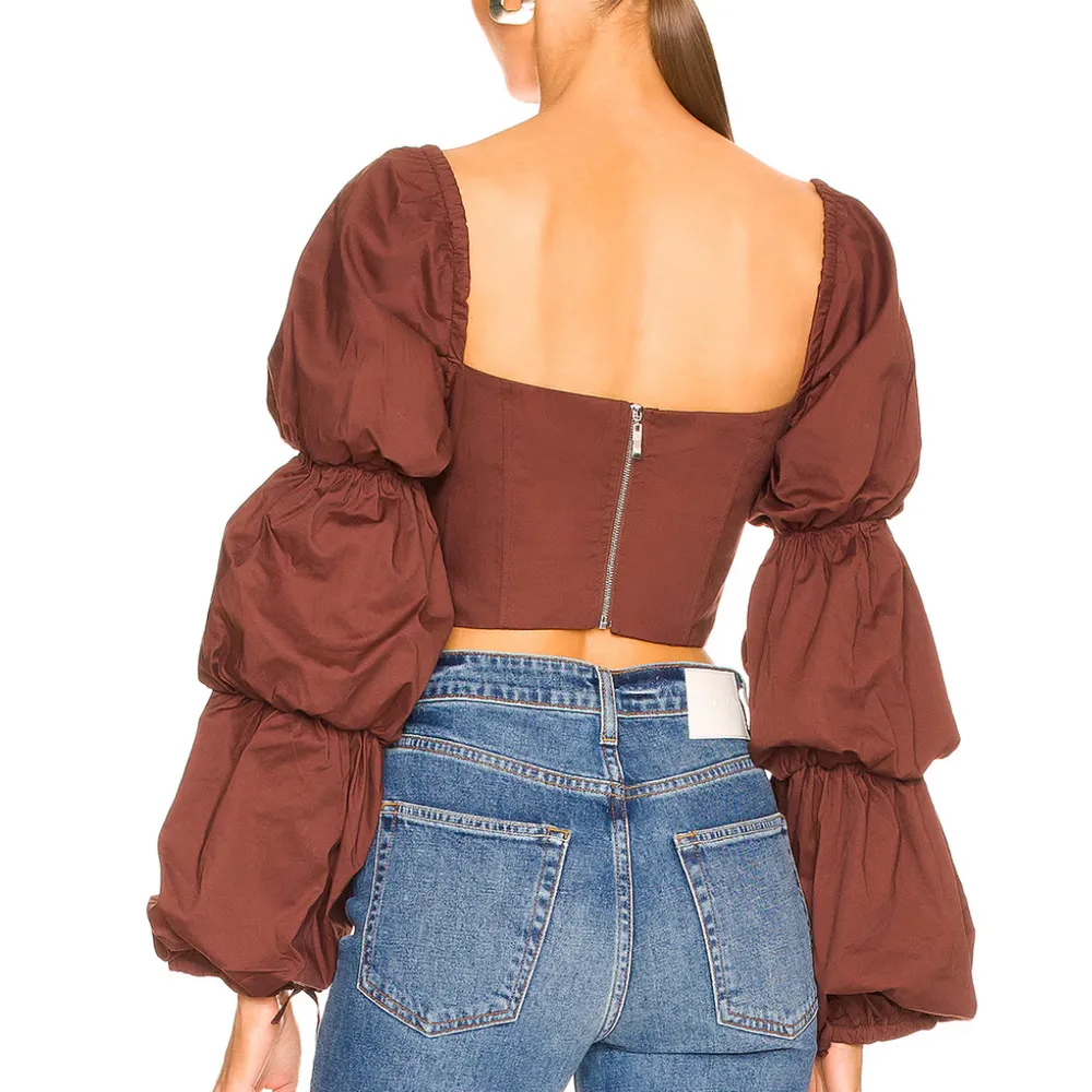 Majorelle Regency Corset Top Brown XS Bustier Pirate Puff Sleeves Crop $128 NEW - Image 3