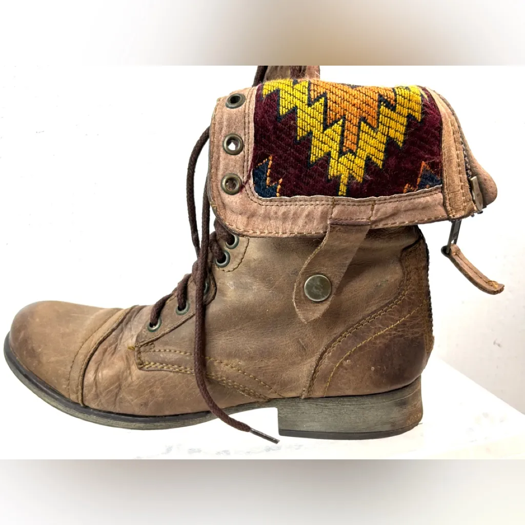 Steve Madden 10 CHEVIE Hipster Leather Lace Up Southwest Pattern Lined Shoes - Image 7