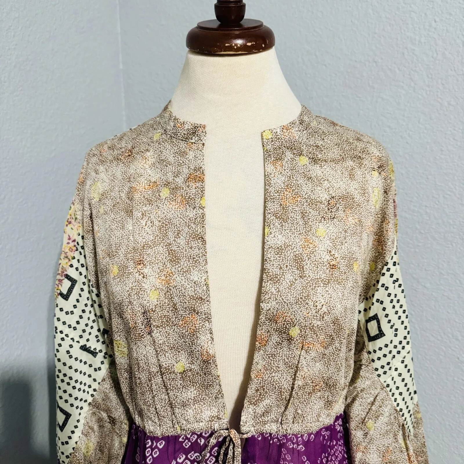 Zara Women Bloggers Favorite Bohemian Patchwork Long Sleeve V-Neck Blouse Sz M-L - Image 11