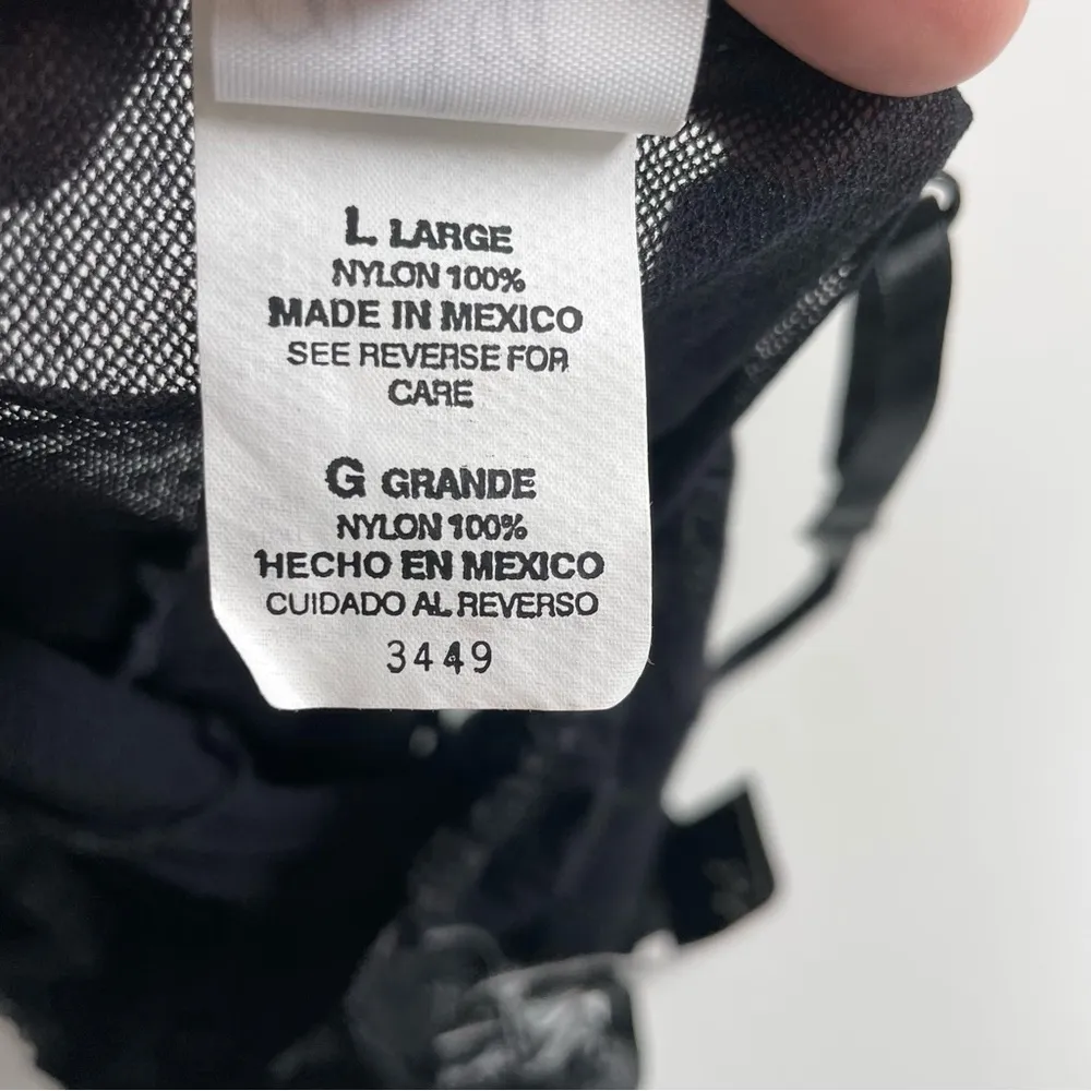 Escante Nighty Bodysuit Garter Belt Bra Underwire Sheer Mesh Netting Ruffle Belt Black Size L - Image 15