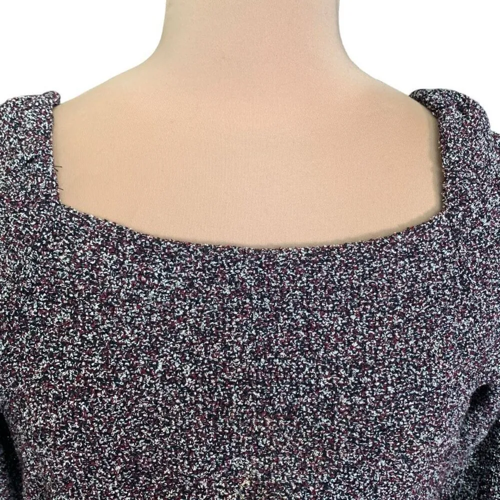 Ann Taylor Marled Knit Sweater Maroon Neutral Pullover Knit Square Neck Medium - Image 2