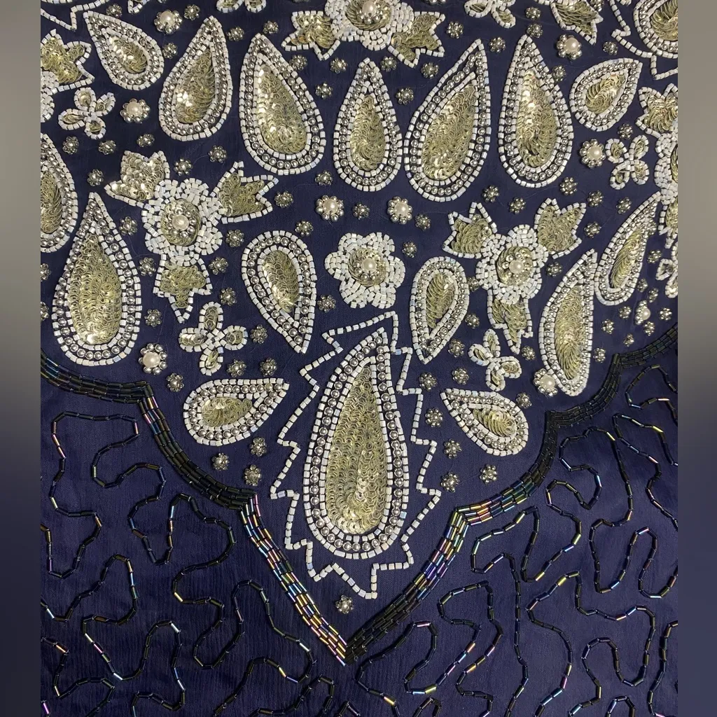 Vintage Lawrence Kazar Navy Blue
Beaded Silk Paisley Top PM - Image 6