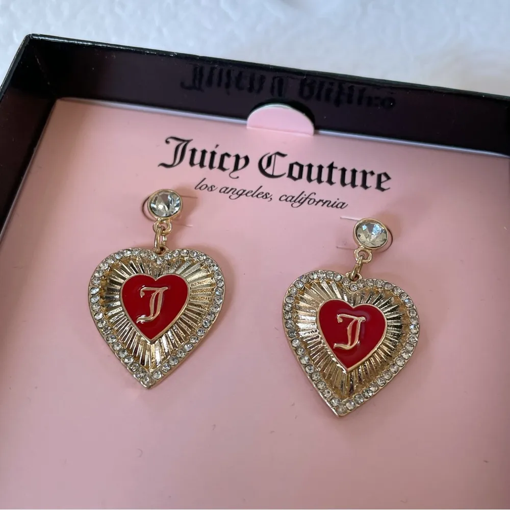 Juicy Couture Heart & Rhinestone Gold Tone Post Earrings - Image 3