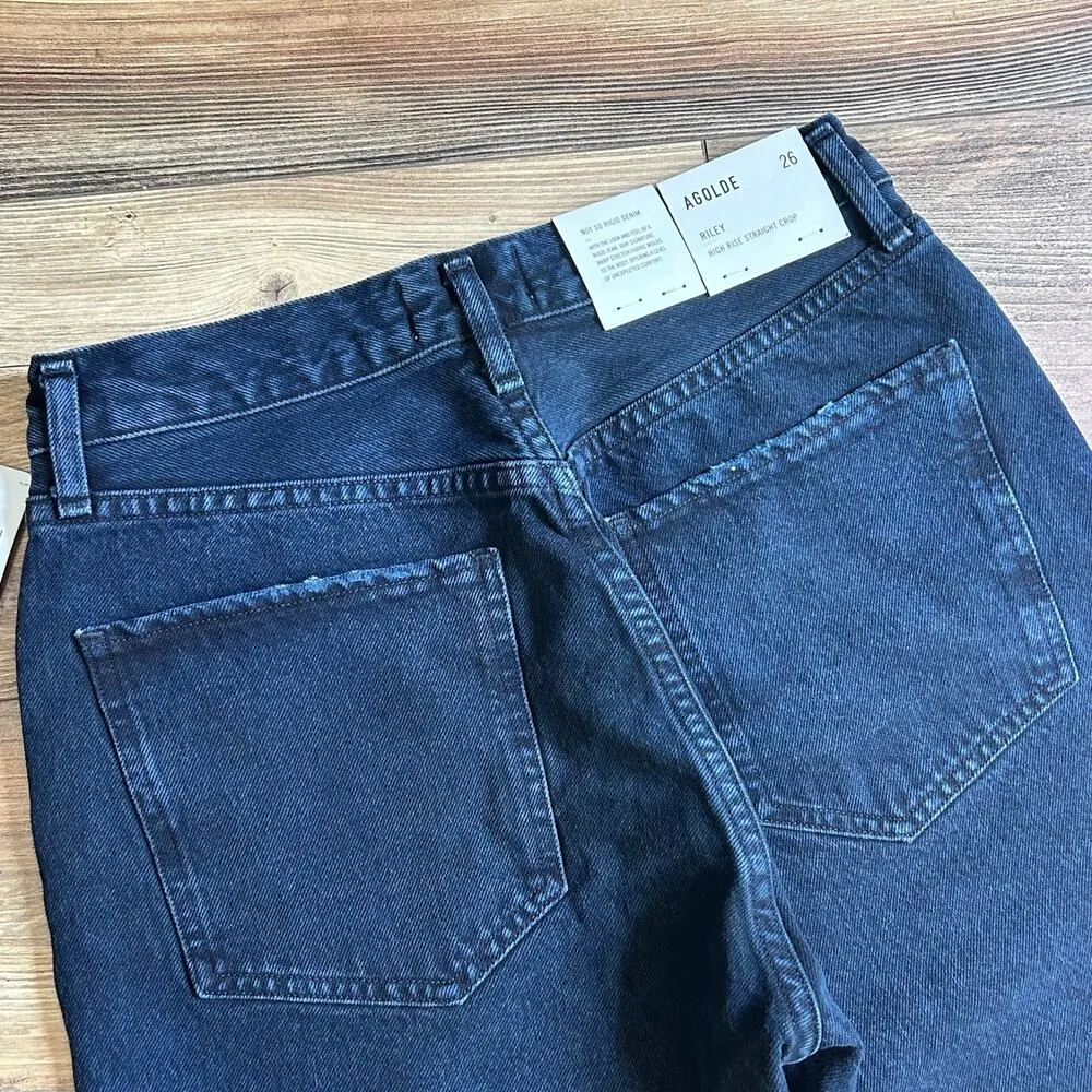 Agolde Jeans Riley High Rise Straight Crop New NWT Dark Wash Denim Distressed 26 - Image 7