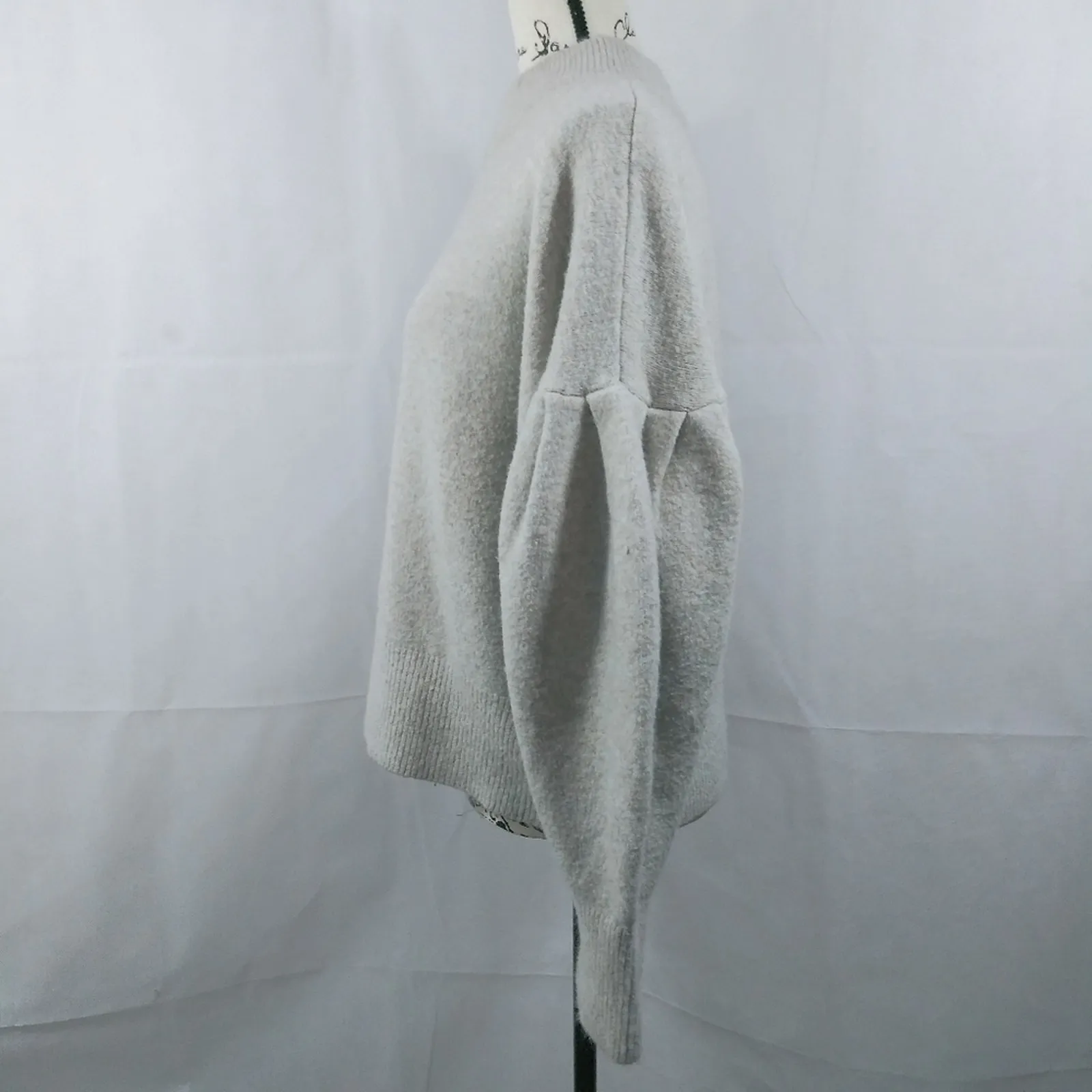 H&M Wool Blend Mock Neck Balloon Sleeves Sweater Neutral Size L - Image 4