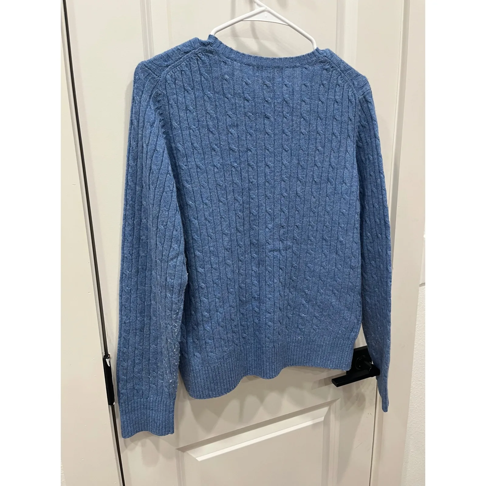 LL Bean Womens Cable Knit Sweater Blue Lambswool Blend M - Image 8