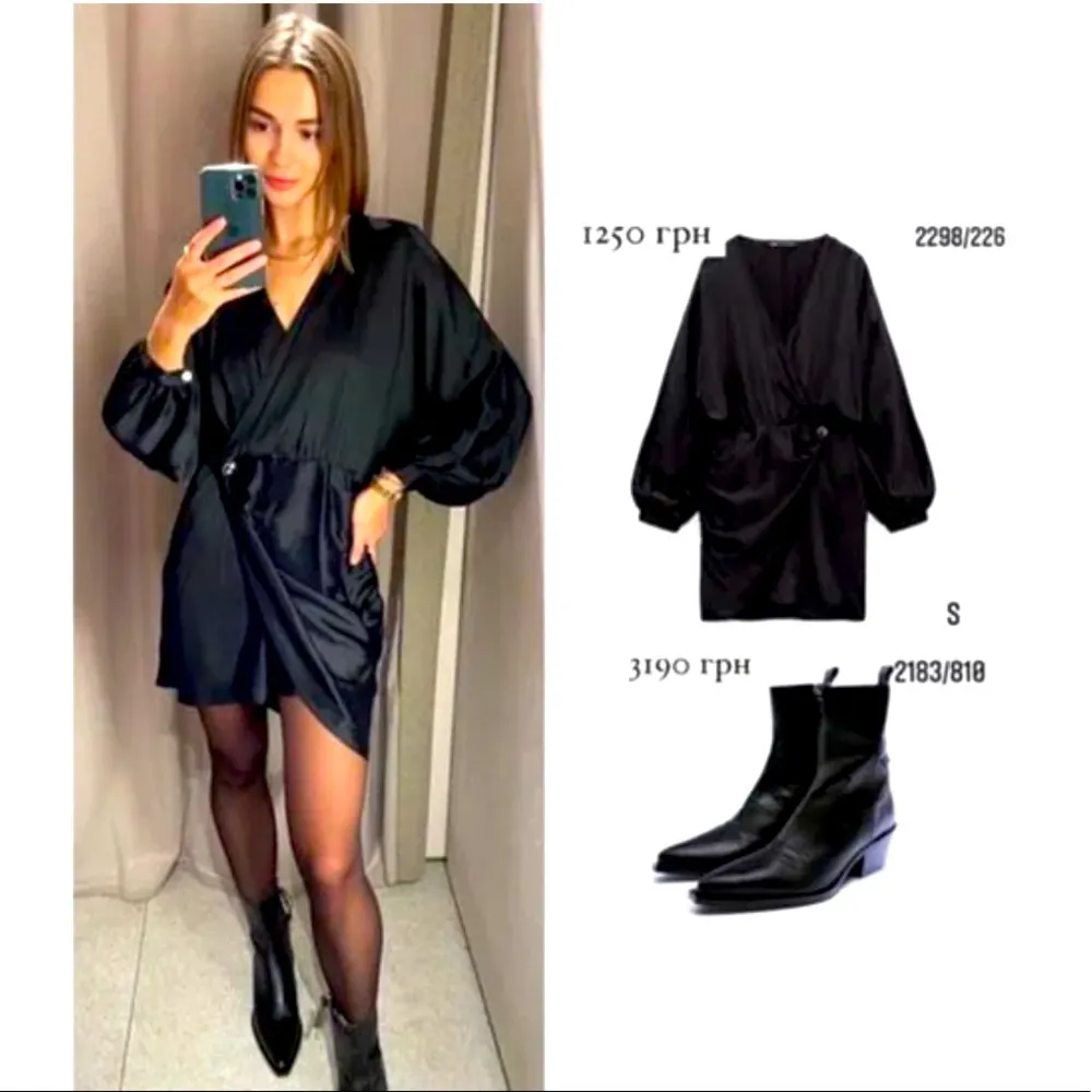 Zara SATIN EFFECT WRAP LONG SLEEVE MINI DRESS BLACK SIZE S NEW - Image 4