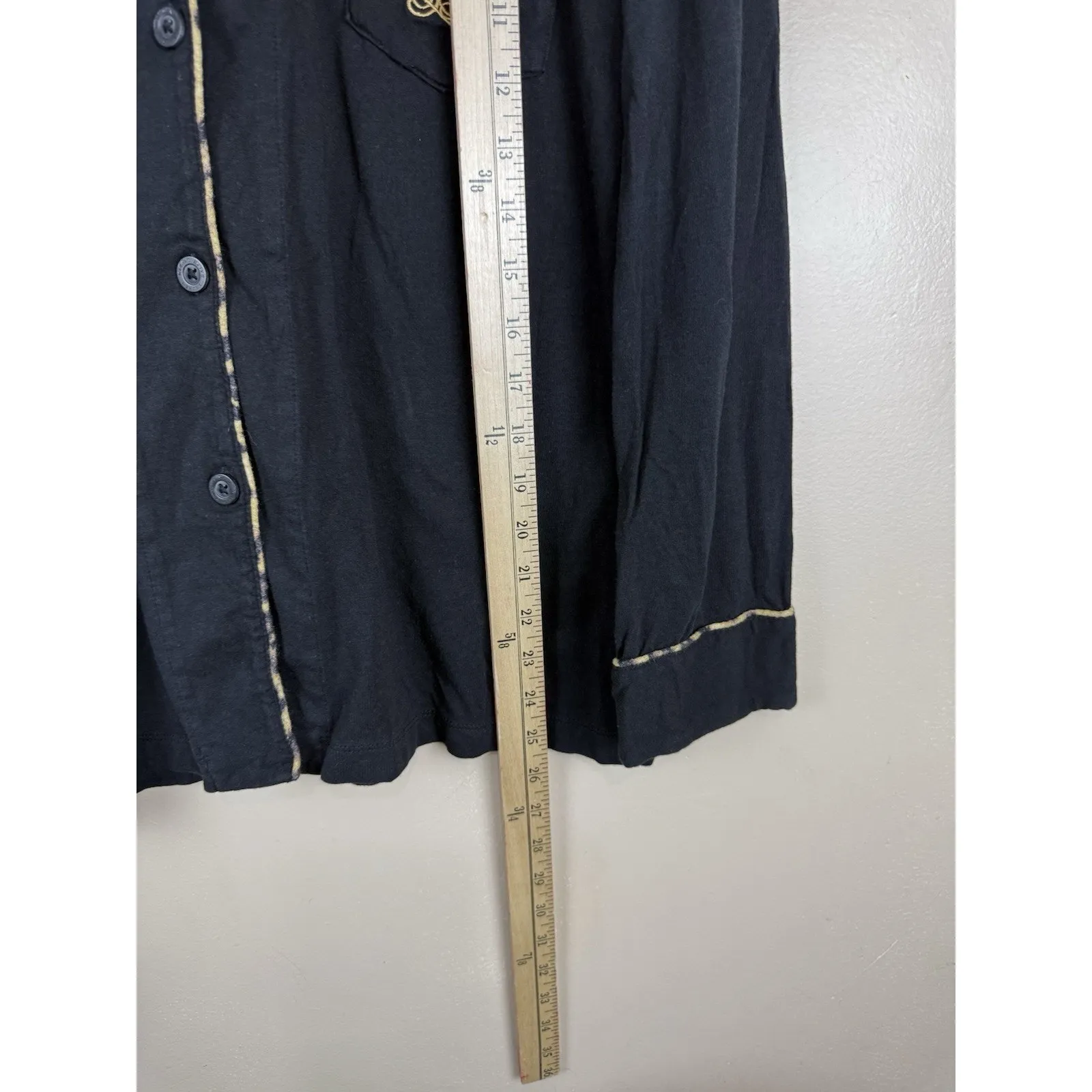 Lauren Ralph Lauren Logo Pocket Button Up Pajama Top Black Gold Size M - Image 7