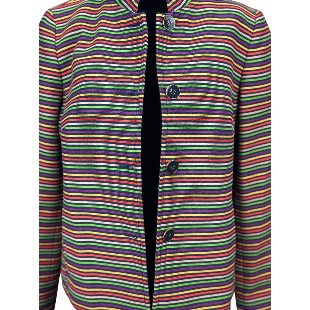 Talbots Multicolor Black Striped Blazer Jacket Womens Size 8 Retron Statement - Image 4