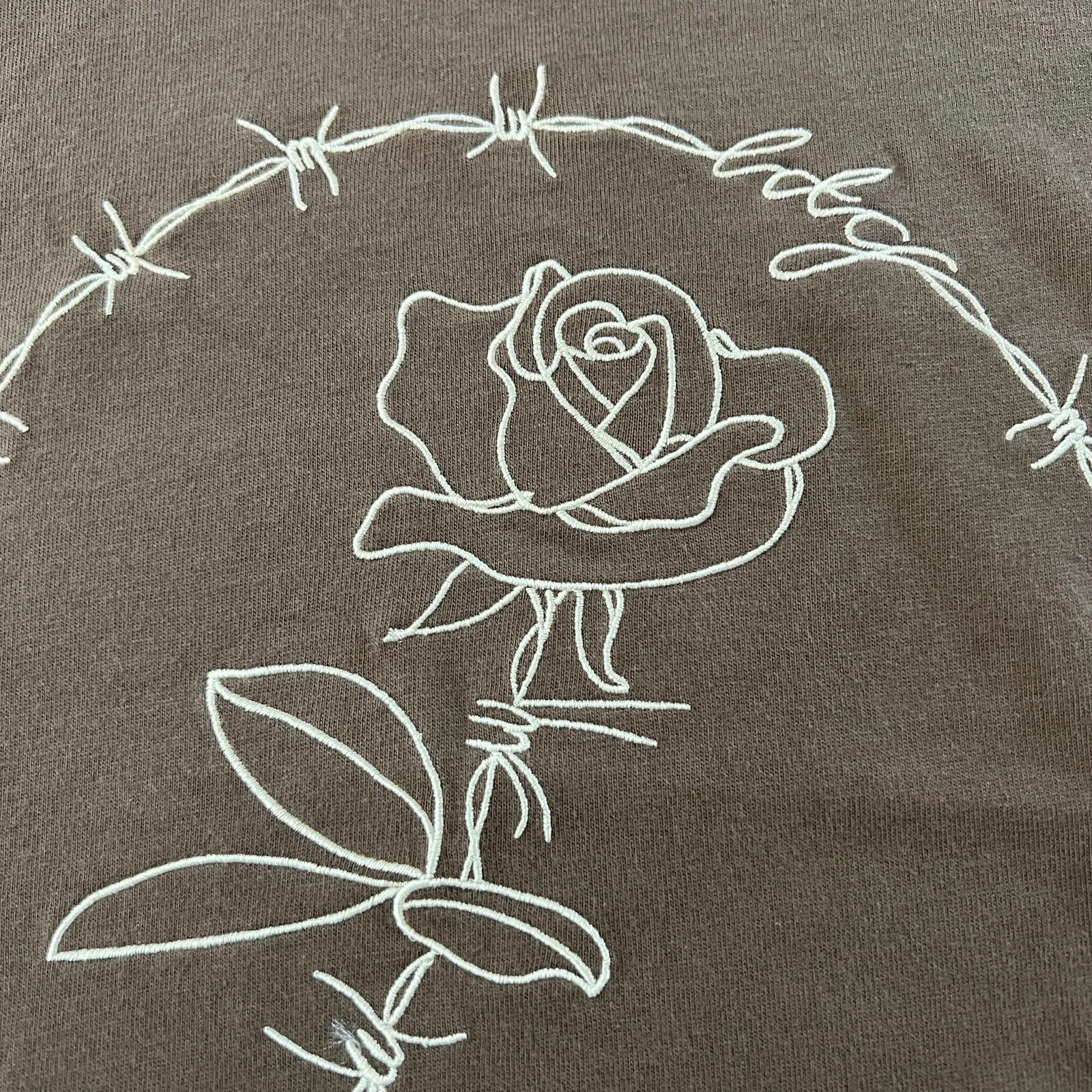 HONOR THE GIFT Embroidered Rose & Barb Wire Brown Cream Shirt Sz S Relaxed NWT - Image 3