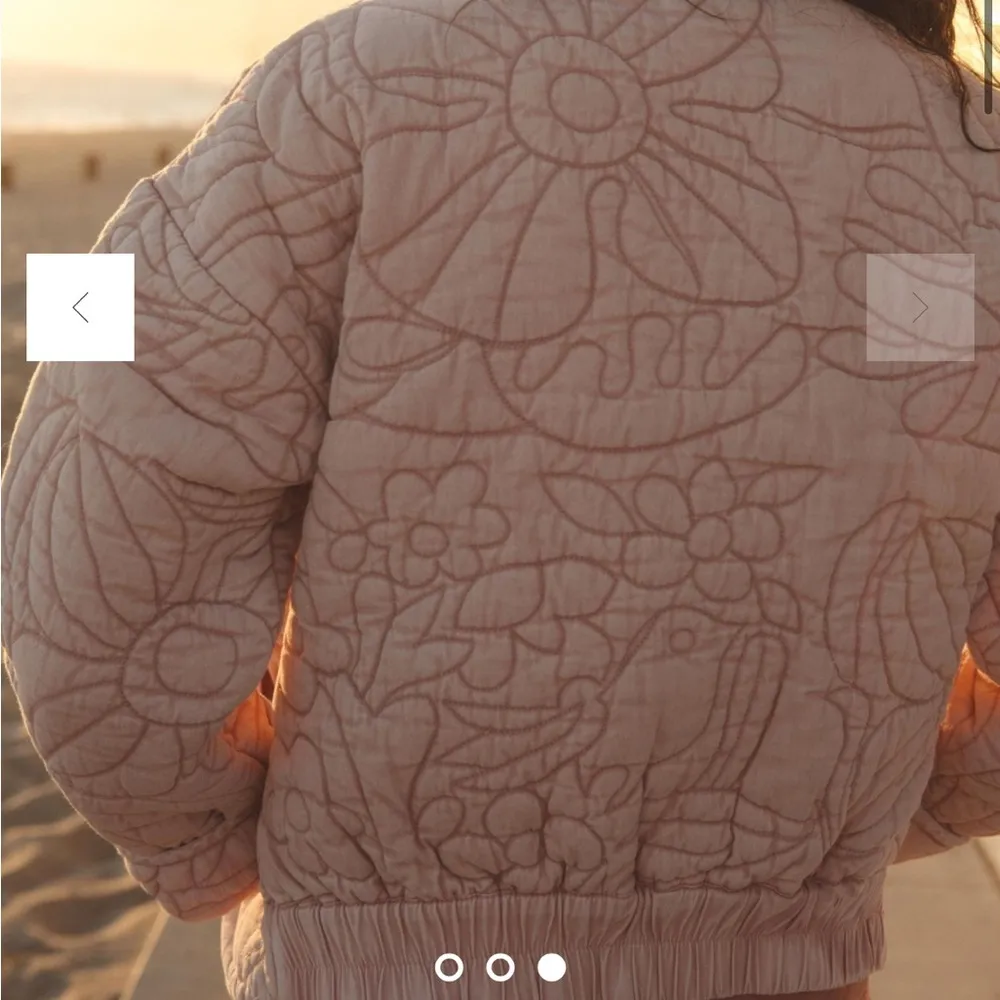 Anthropologie  light pink faded denim embroidered zip up jacket in size Medium - Image 3