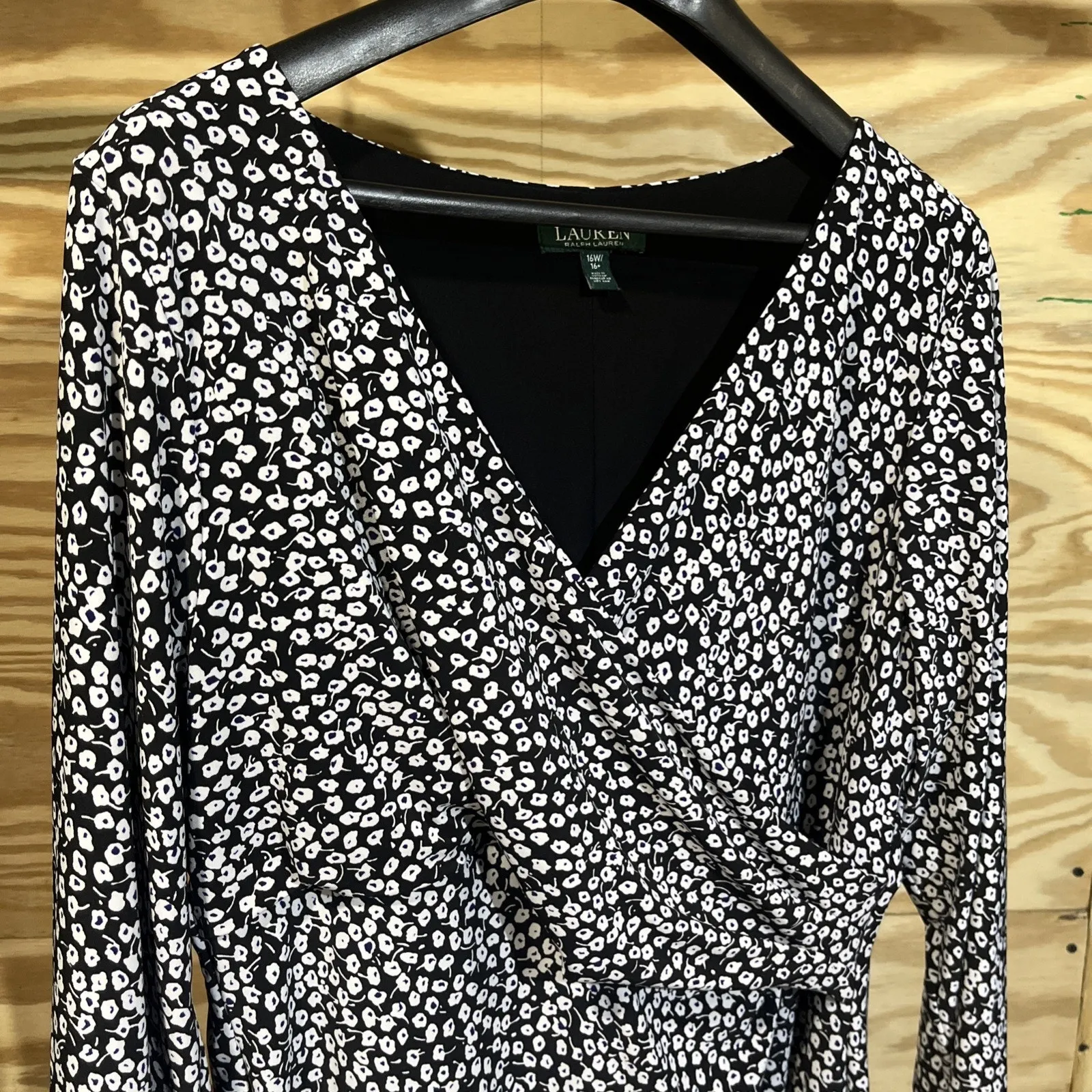 Lauren Ralph Lauren Stretch Floral Faux Wrap Dress Jersey Knit Womens 16W Preppy - Image 5