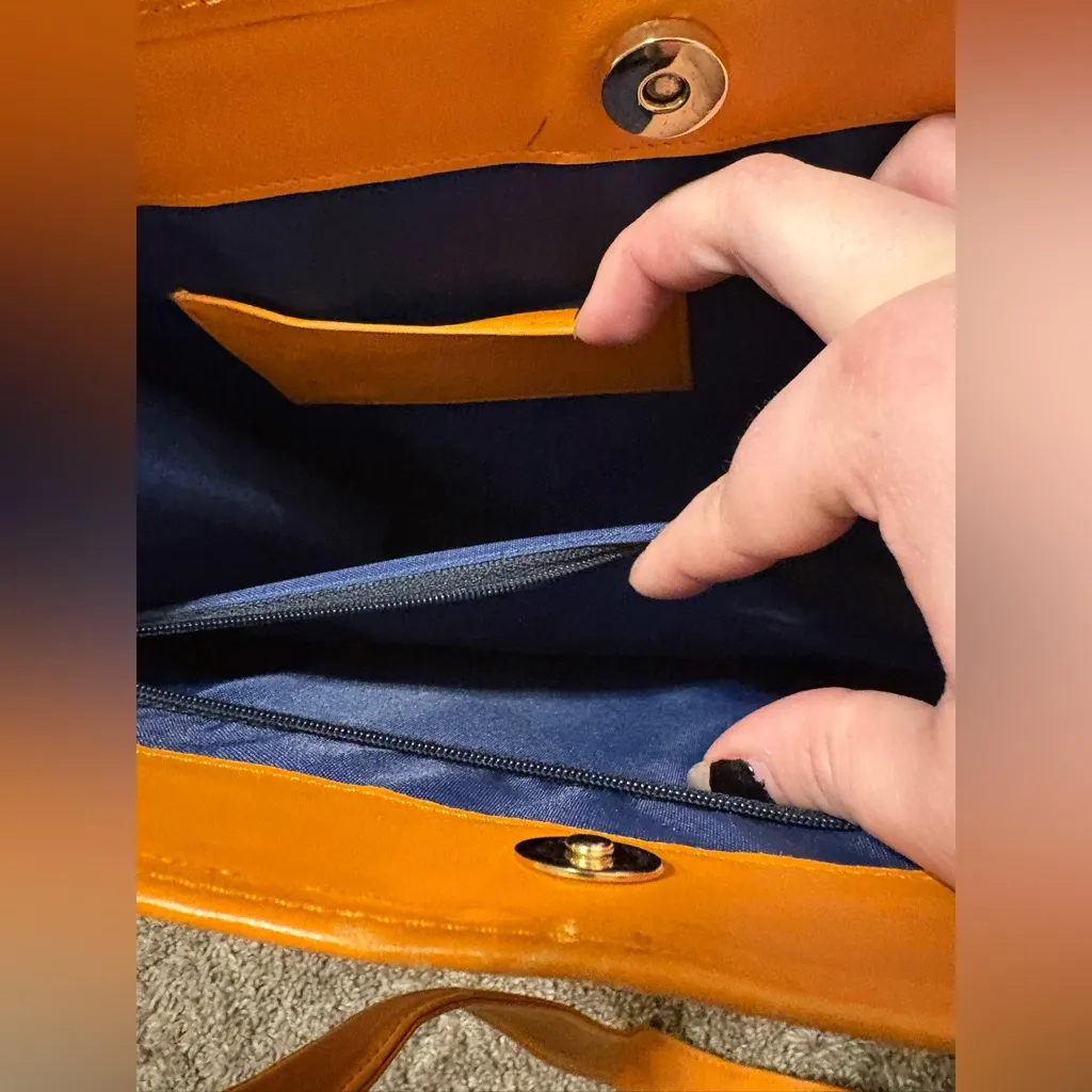 (No Brand) Orange Tote Purse w/ Magnetic Closure: 26” x 11” Blue - Image 9