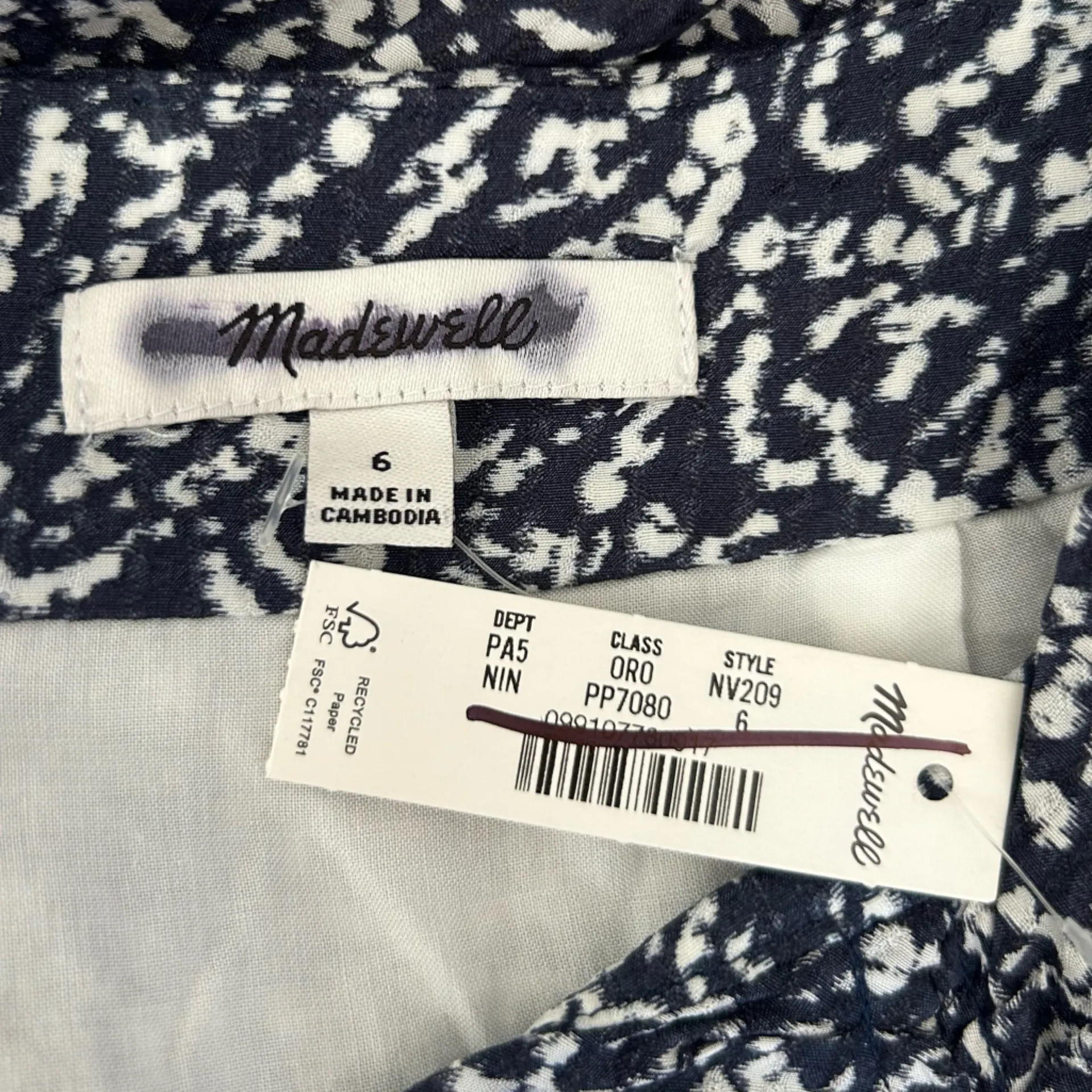 NWT Madewell Blue & White Ruched Asymmetric Midi Skirt Size 6 - Image 9