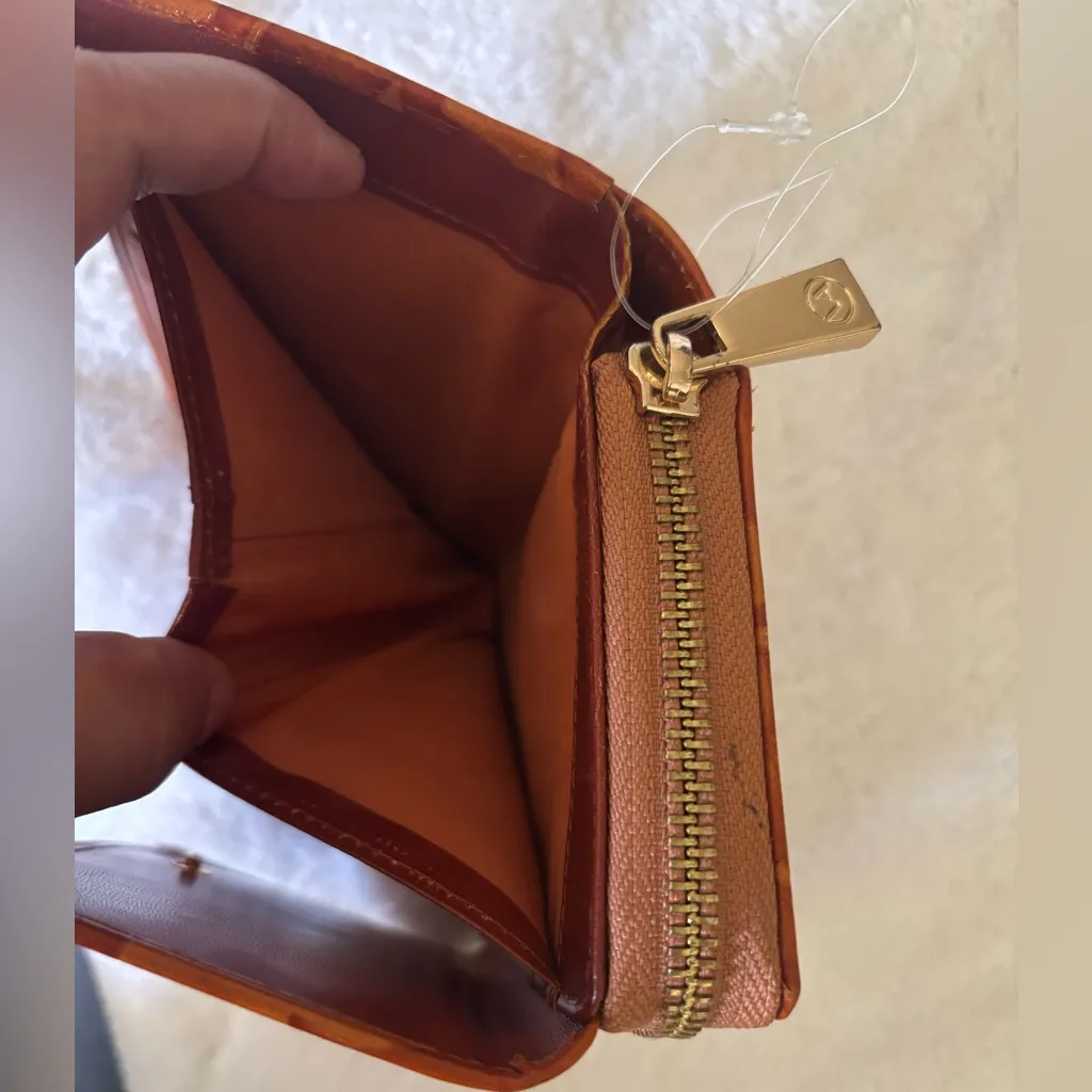 Valentina brown Genuine Leather Floral Leaf Wallet Made In Italy - Image 6