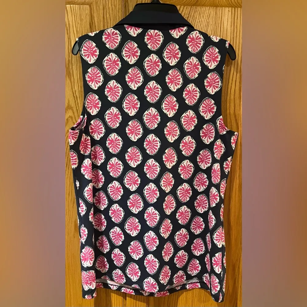 Tommy Bahama Women's Golf Deco Leaf Print Stretch Sleeveless Polo Shirt Sz Large - Image 9