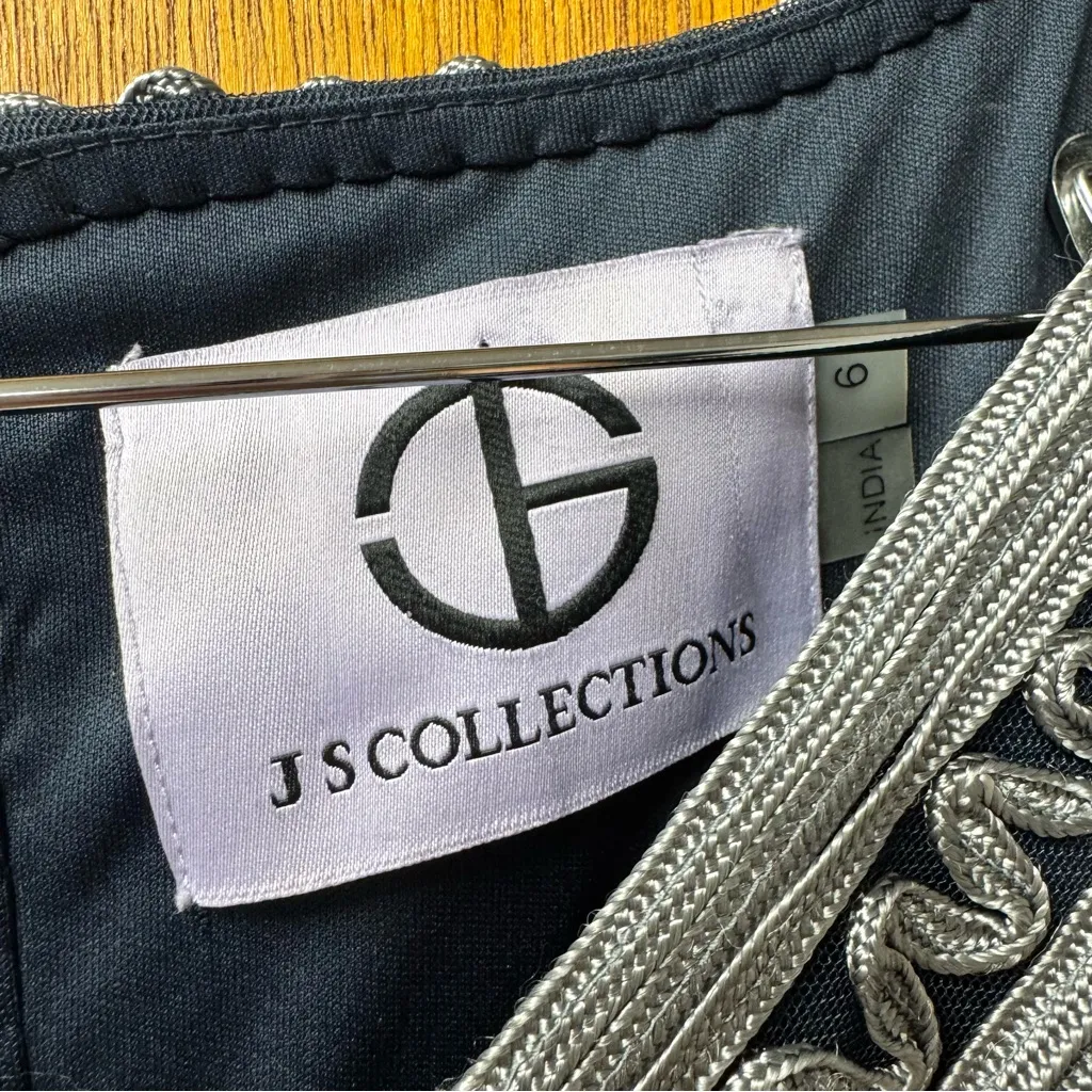 JS Collections Embroidered Mesh Short Sleeve Cocktail Dress Blue Gray 6 - Image 12