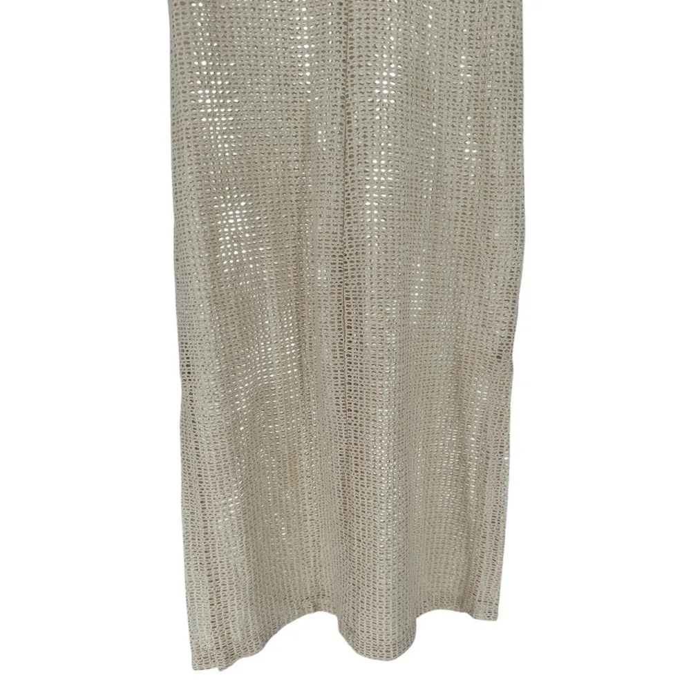 Venus Cream Sheer Open Crochet Knit Sleeveless Coverup Dress - Image 6
