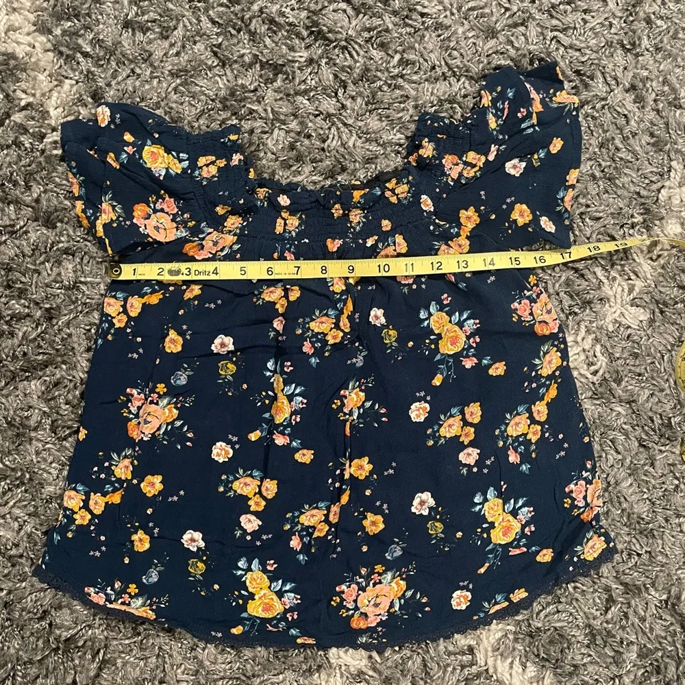 Rewind XS Navy Floral Peasant Blouse Off Shoulder Womens - Image 7