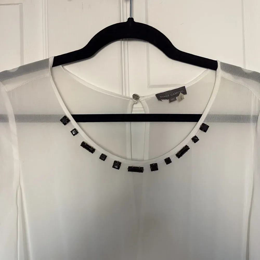 Vince Camuto Black White Holiday Glam Rhinestone Jumpsuit Size M - Image 3