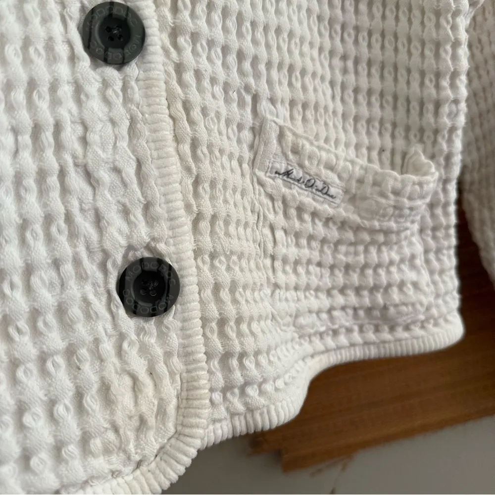 Vintage White Waffle Knit Button Down Cardigan Size M - Image 3