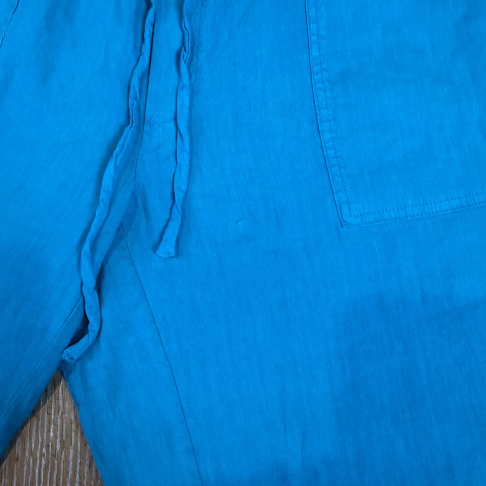 Kut from the Kloth Drawstring Cropped Pants Linen Blend Cerulean Blue Size XL - Image 12