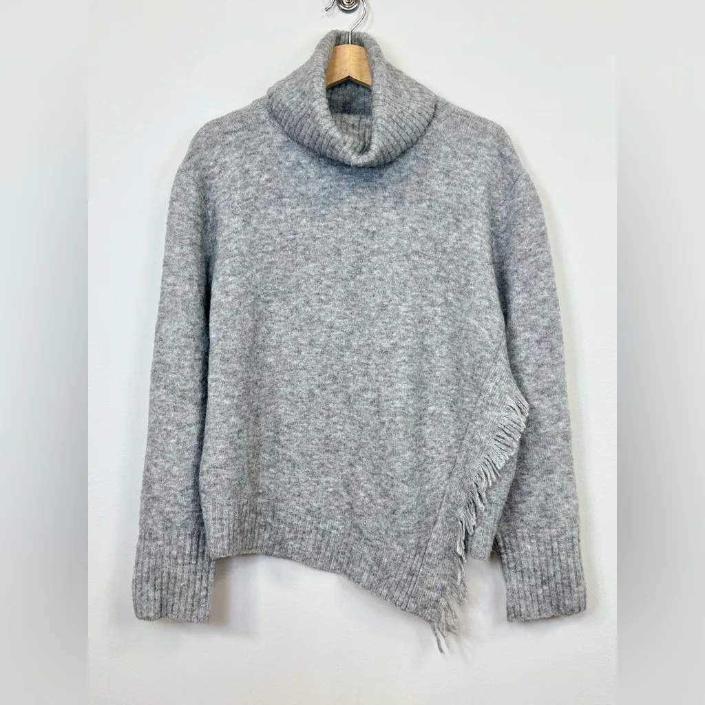 3.1 PHILLIP LIM Fringe Overlap Turtleneck Sweater Heather Gray Alpaca L - Image 2