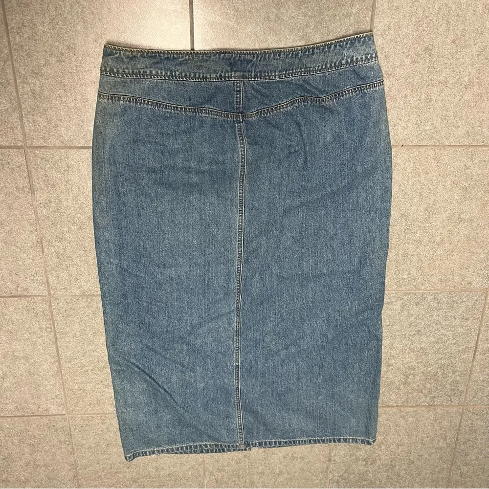 Y2K NY Jeans Long Maxi Denim Blue Straight Skirt Front Slit 16 - Image 4