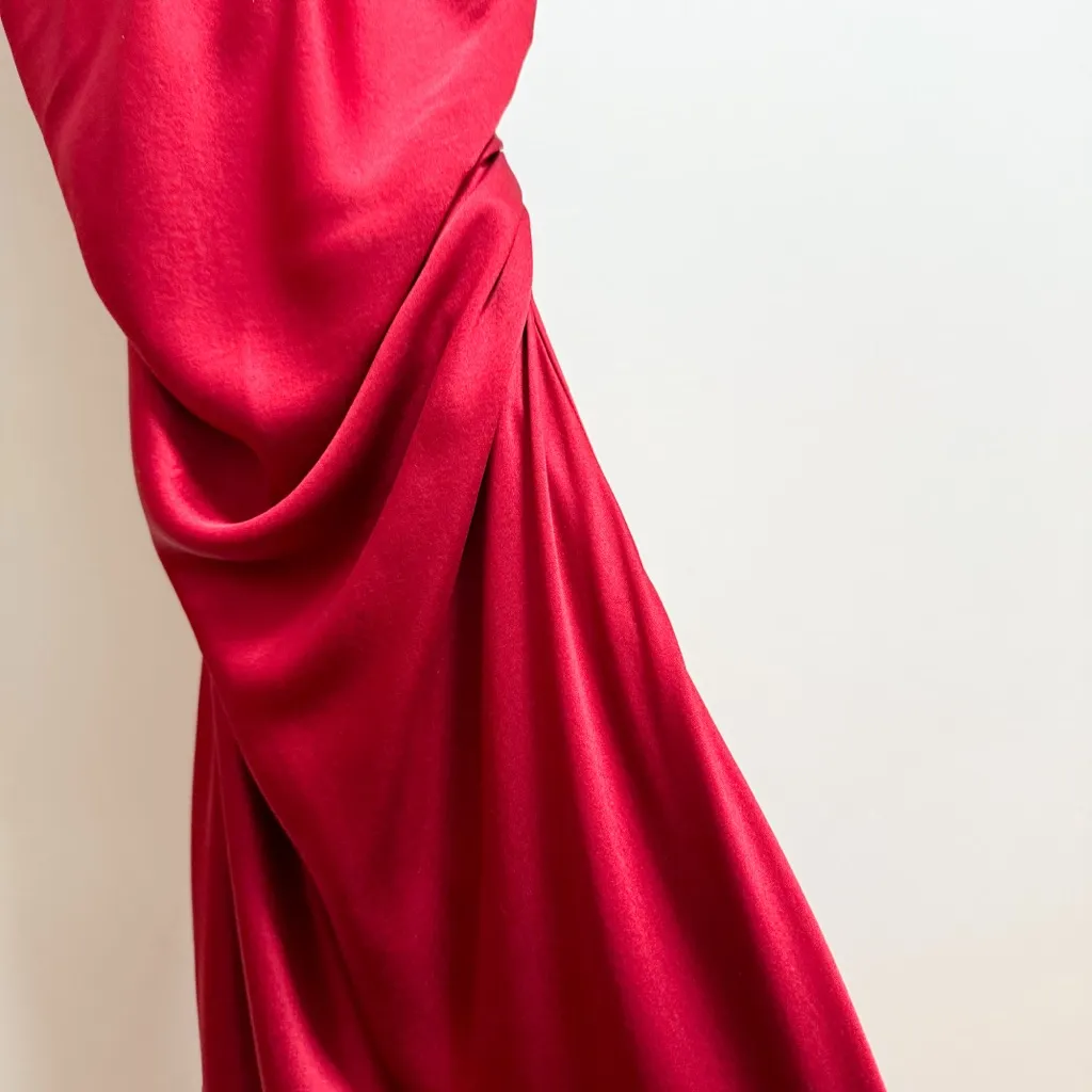 Reformation Cassette high neck cowl silk red dress sangre red NWT Size 6 formal - Image 9