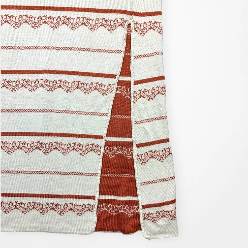 Free People Nordic Stripe Sweater Knit Midi Pencil Skirt Orange Cream Medium - Image 6