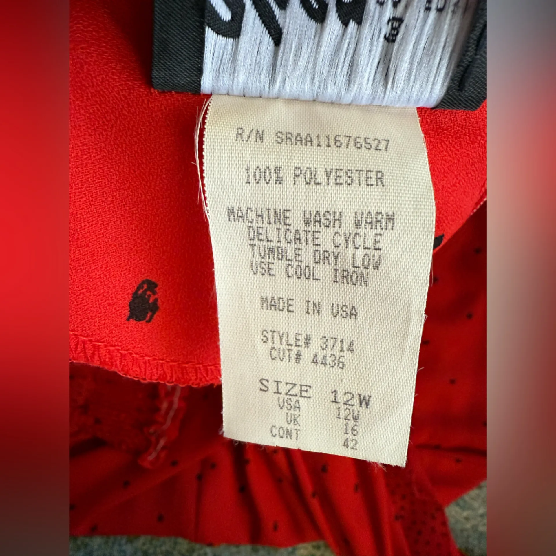 NOS vintage Chez California red ruffle polka dot shift dress, size 12 - Image 13