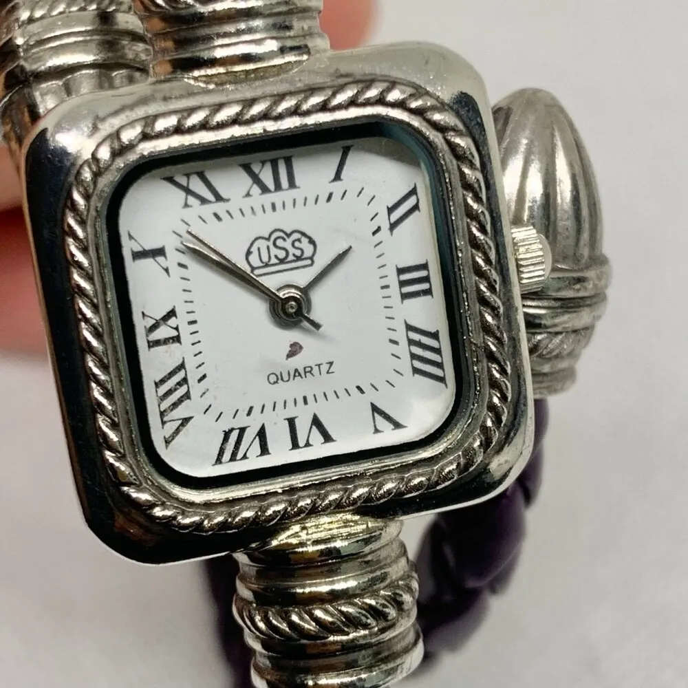 Uss women watch quartz analog 24mm silver purple tone Bracelet Snake running - Image 3