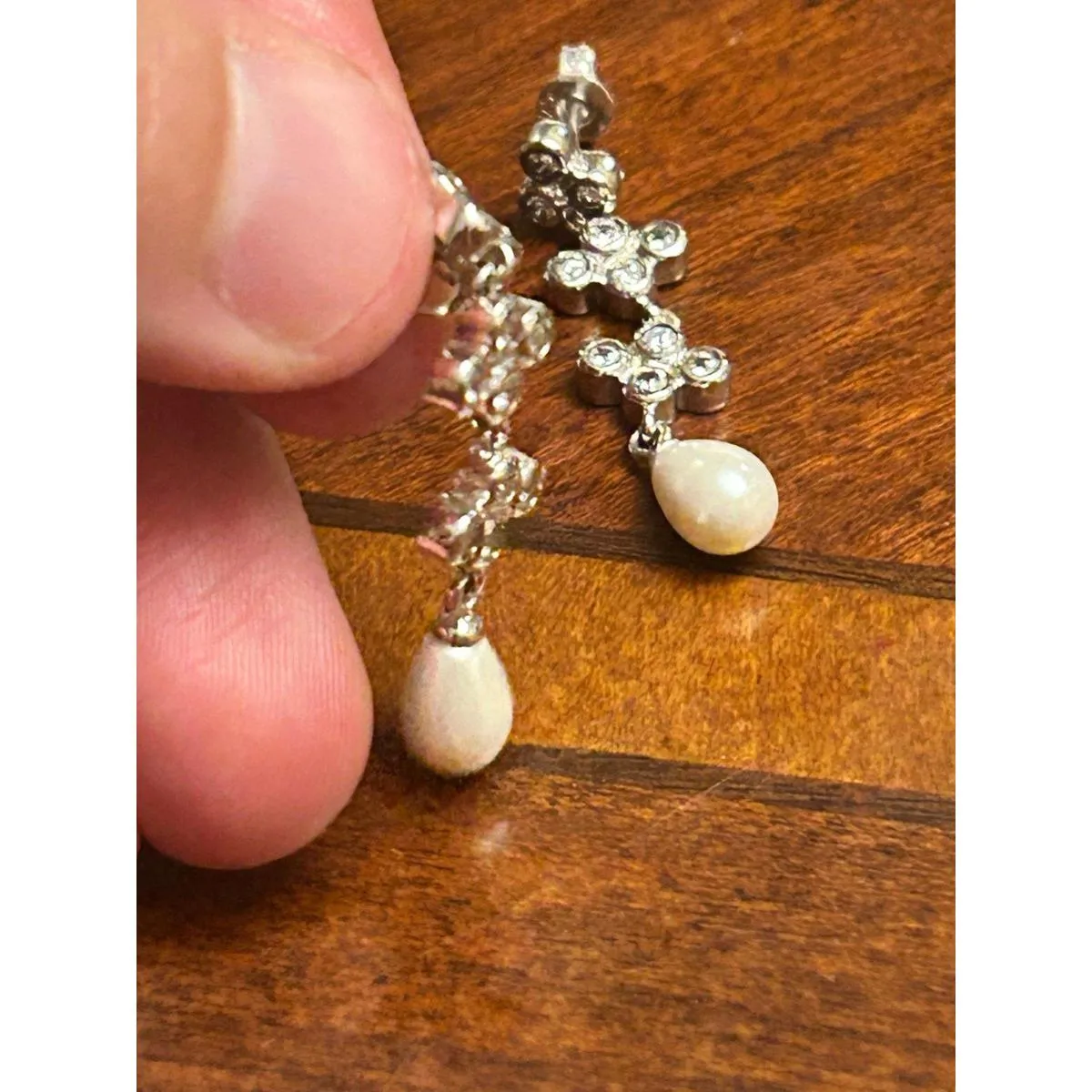 925 sterling silver 4.29g h73 earrings faux pearl dangling - Image 4