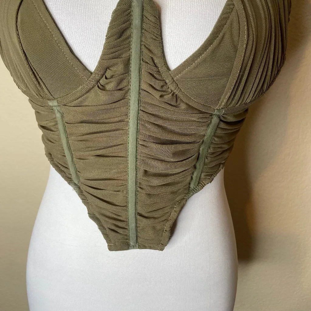 PrettyLittleThing Gathered Mesh Halterneck Underbust Corset Feminine Barbiecore - Image 6